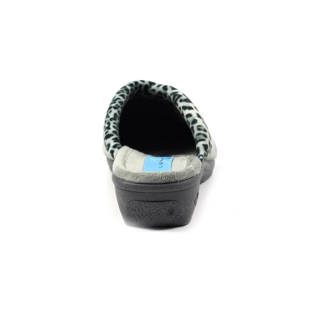 Lunar Michelle Women's Washable Slip On Wedge Slipper Grey Ocelot