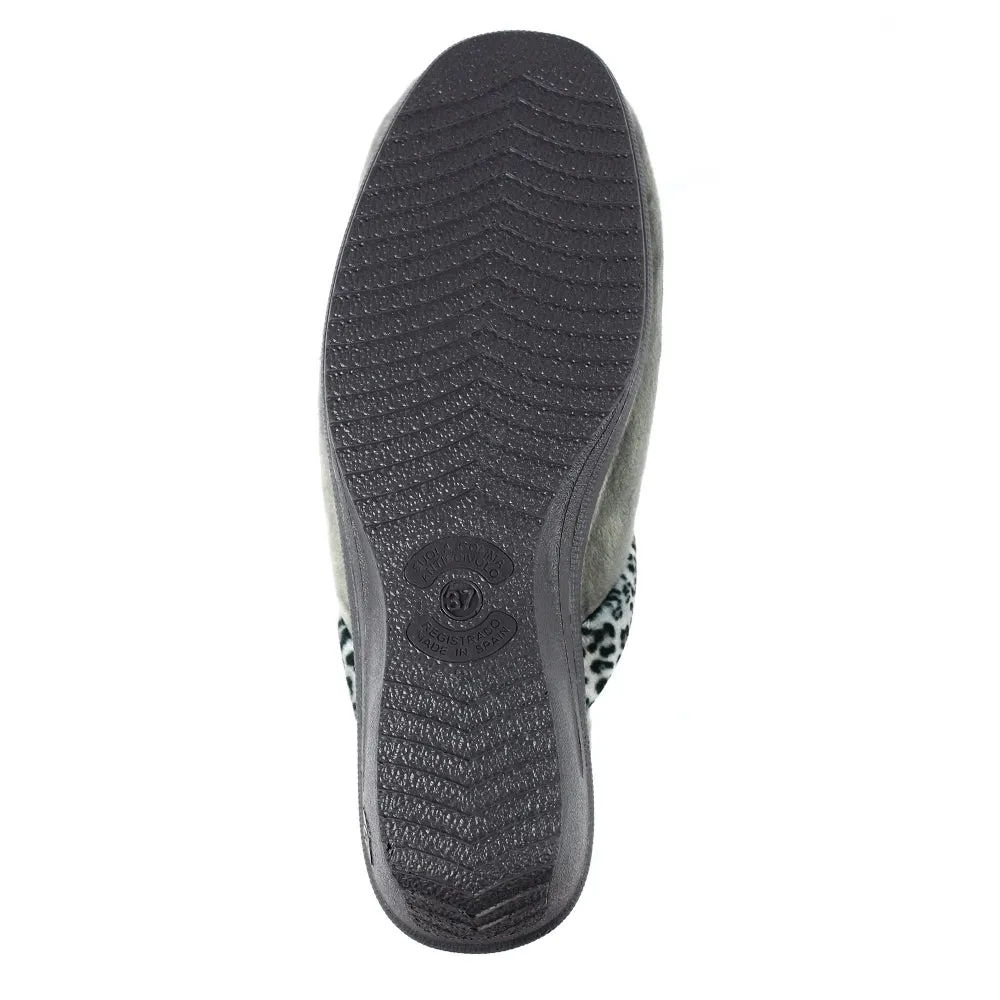 Lunar Michelle Women's Washable Slip On Wedge Slipper Grey Ocelot