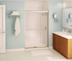 MAAX 134571-900-305-000 Kameleon Sliding Semi-Frameless Shower Door, 3.125-in L x 38.0625-in W x 71-in H, Brushed Nickel