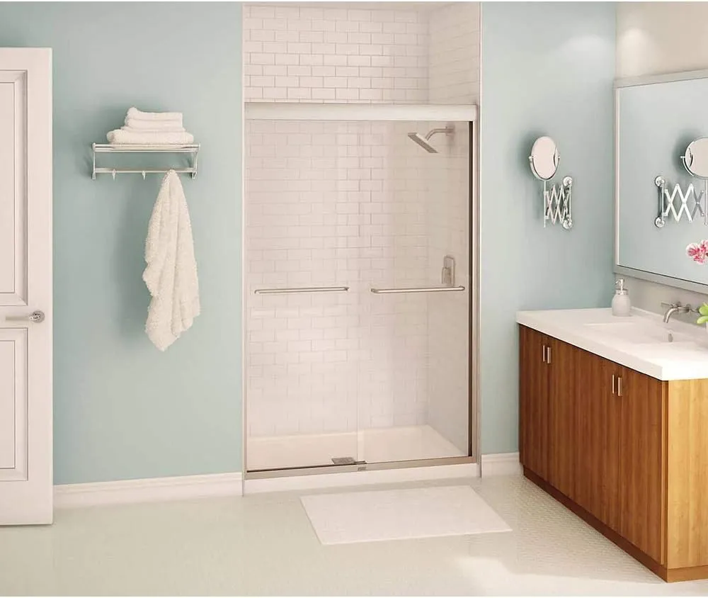 MAAX 134571-900-305-000 Kameleon Sliding Semi-Frameless Shower Door, 3.125-in L x 38.0625-in W x 71-in H, Brushed Nickel