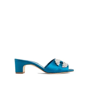 MANOLO BLAHNIK Satin Flat with Crystal Buckle - Slip-On Style