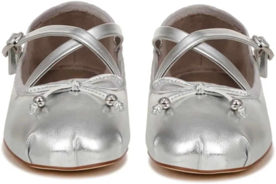 Mary Jane Flats Women Bow Ballet Flats Round Closed Toe Ankle Strap Satin Flats Suede Metallic Flat Shoes Cross-Straps Flat Heel Dress Shoes Office Work Flats Buckle Dance Party 4-11 M US