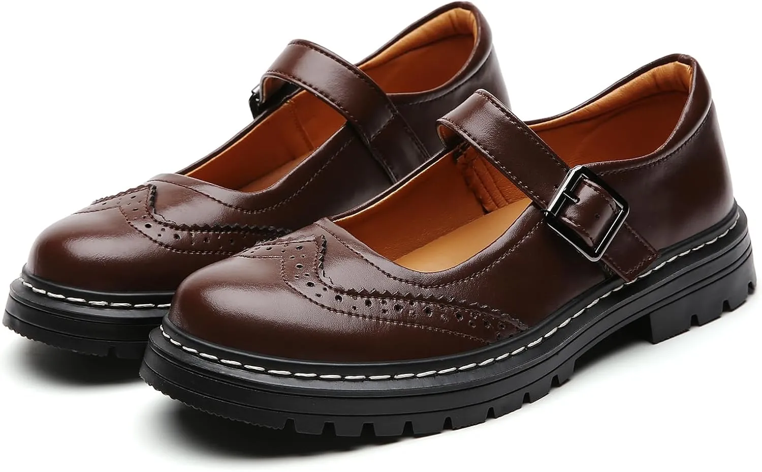 Mary Jane Shoes Women Platform Non-Slip Classics Round Toe Ankle Strap Comfort Casual Oxford Dress Work Mary Jane Flat Shoes