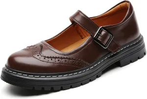 Mary Jane Shoes Women Platform Non-Slip Classics Round Toe Ankle Strap Comfort Casual Oxford Dress Work Mary Jane Flat Shoes