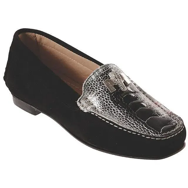 Mauri Ladies 9251 Black Genuine Ostrich Leg/Suede/Nubuck Leather Loafer Shoes