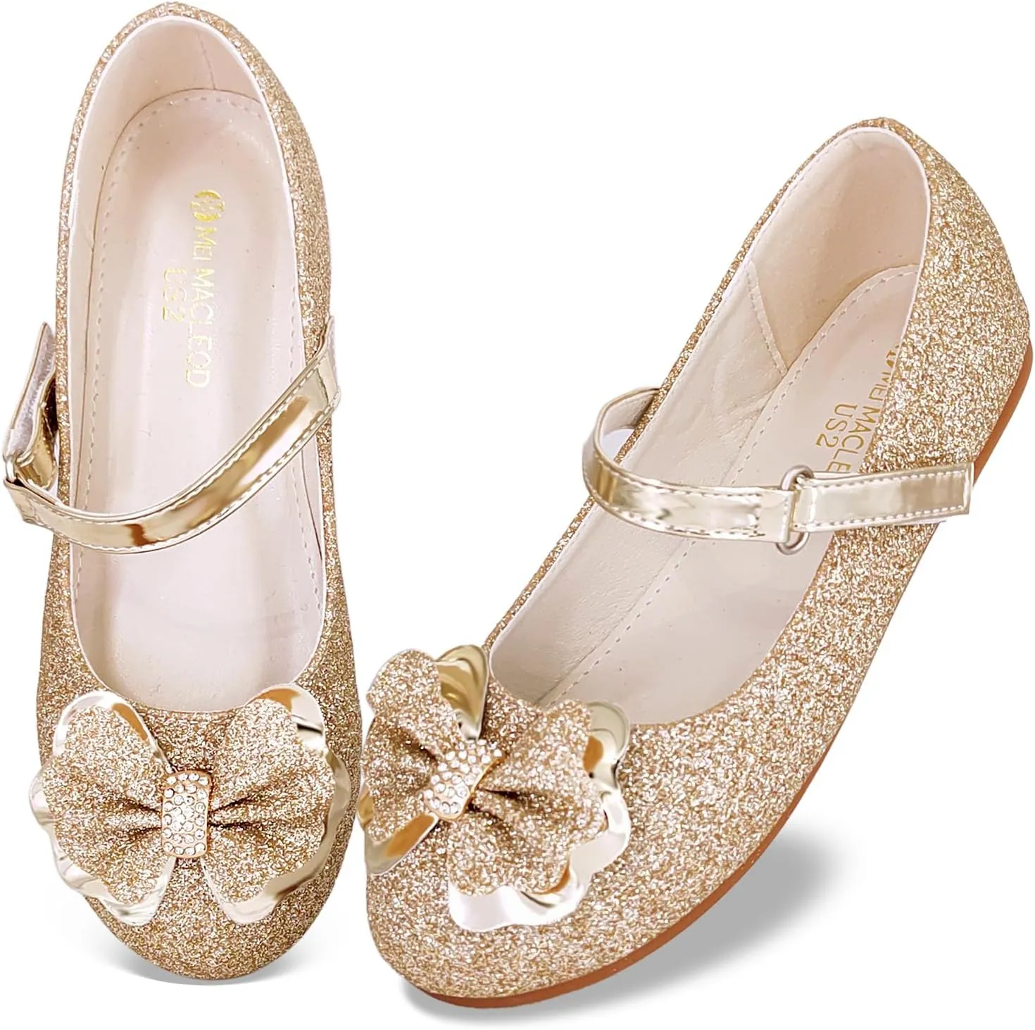 Mei MACLEOD Girls Ballet Flats Glitter Mary Jane Dress Shoes Ballerina