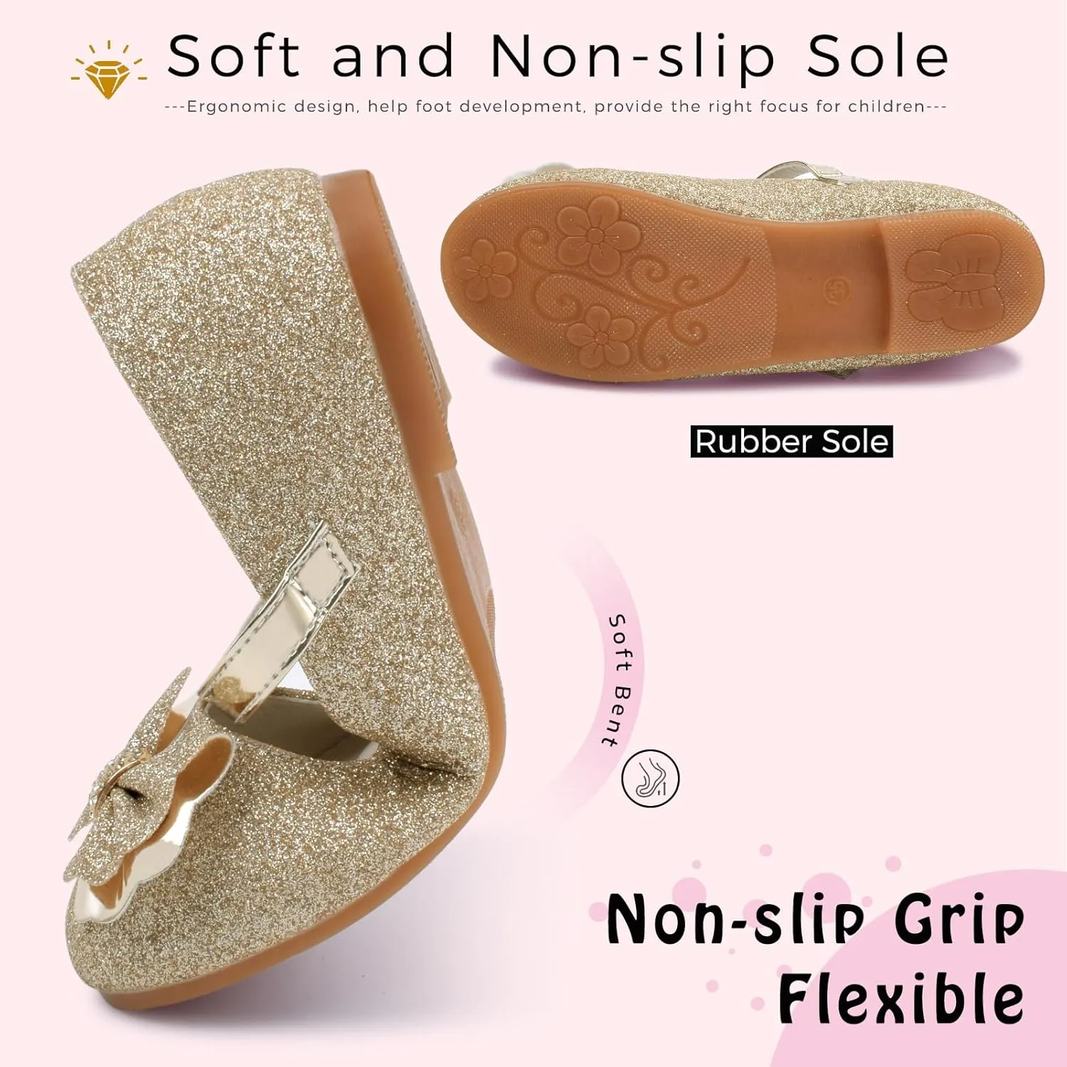 Mei MACLEOD Girls Ballet Flats Glitter Mary Jane Dress Shoes Ballerina