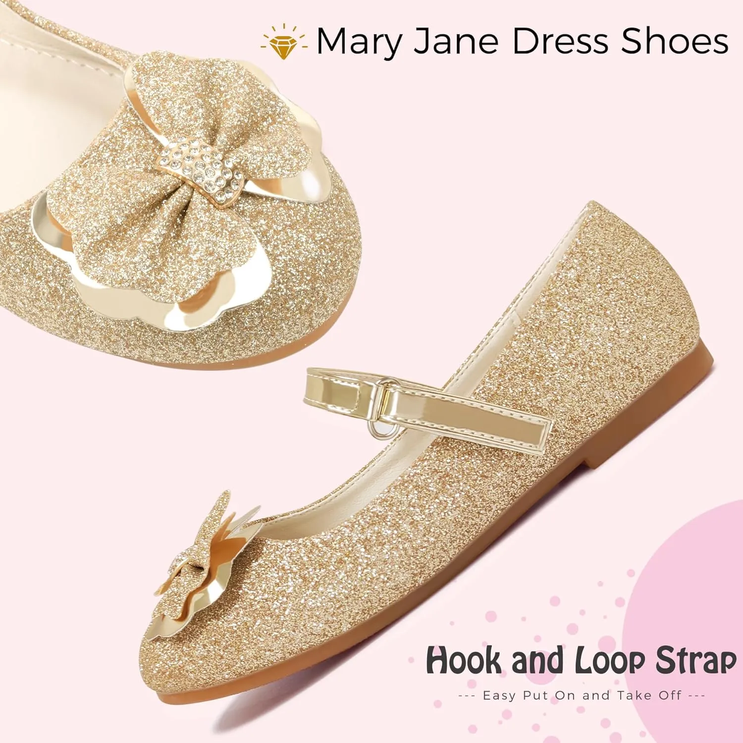 Mei MACLEOD Girls Ballet Flats Glitter Mary Jane Dress Shoes Ballerina