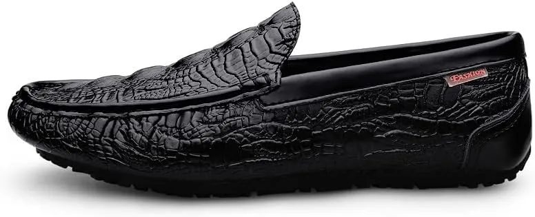 Men's Loafers Square Toe Crocodile Print Faux Leather Moccasins Shoes Flexible Flat Heel Comfortable Wedding Party Slip-ons