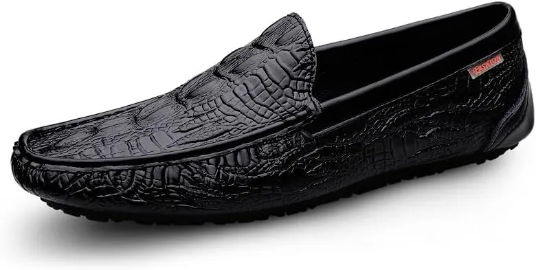 Men's Loafers Square Toe Crocodile Print Faux Leather Moccasins Shoes Flexible Flat Heel Comfortable Wedding Party Slip-ons