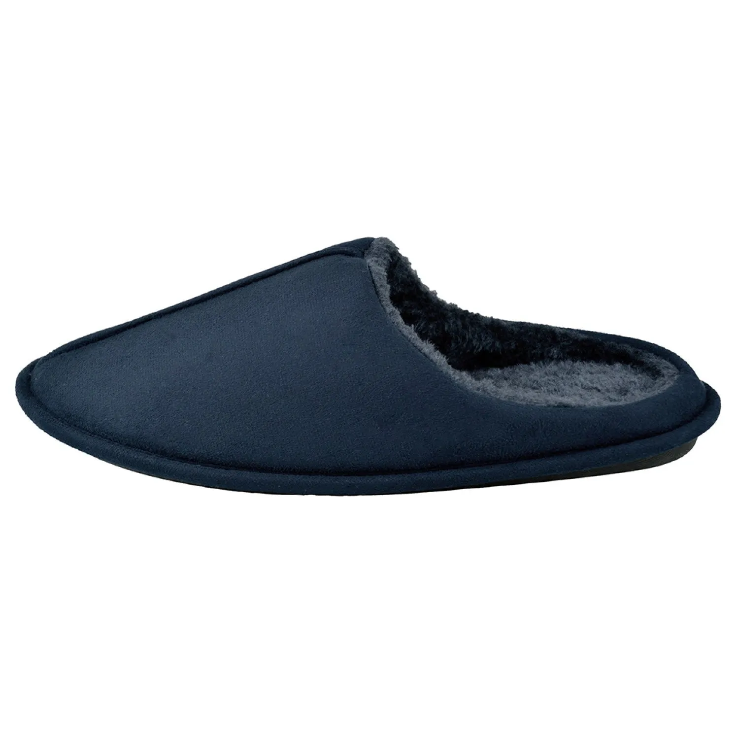Men's Navy Blue Suedette Faux Fur Lined Mule Slippers