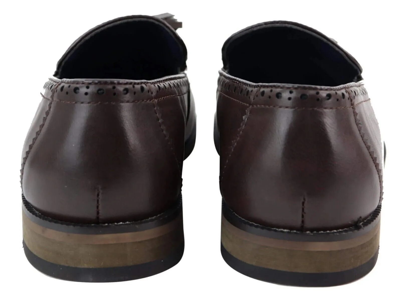 Mens Tasselled Brown Leather Tweed Brogue Slip on Loafers