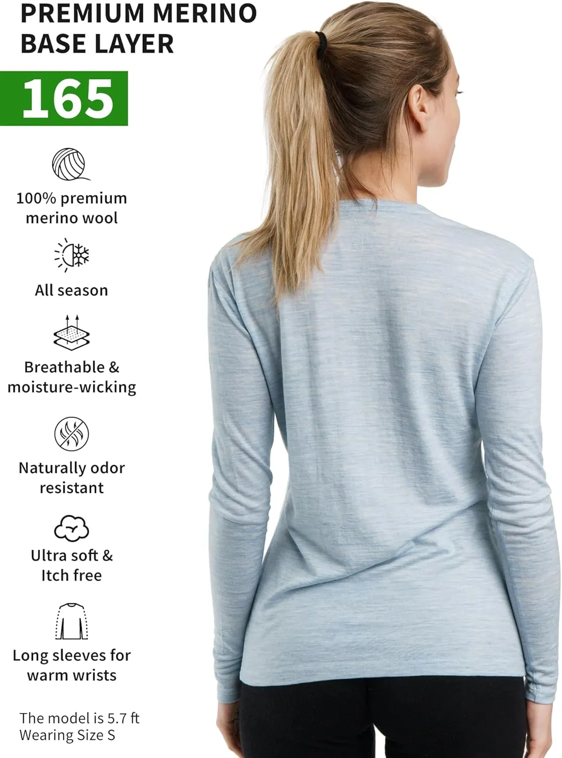 Merino.tech Merino Wool Base Layer Women - 100% Merino Wool Heavyweight, Midweight, Lite Long Sleeve Thermal Shirt and Socks