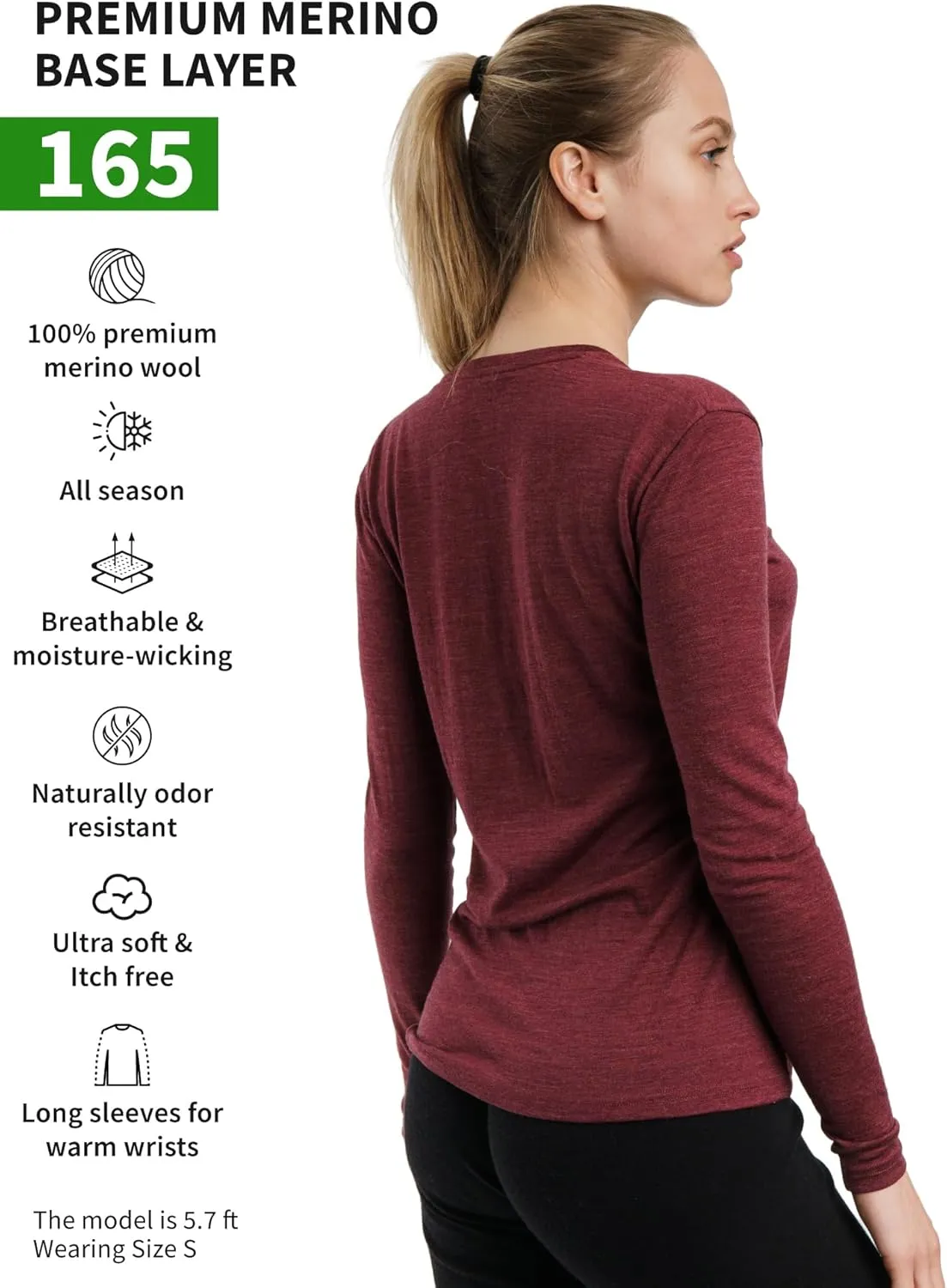 Merino.tech Merino Wool Base Layer Women - 100% Merino Wool Heavyweight, Midweight, Lite Long Sleeve Thermal Shirt and Socks