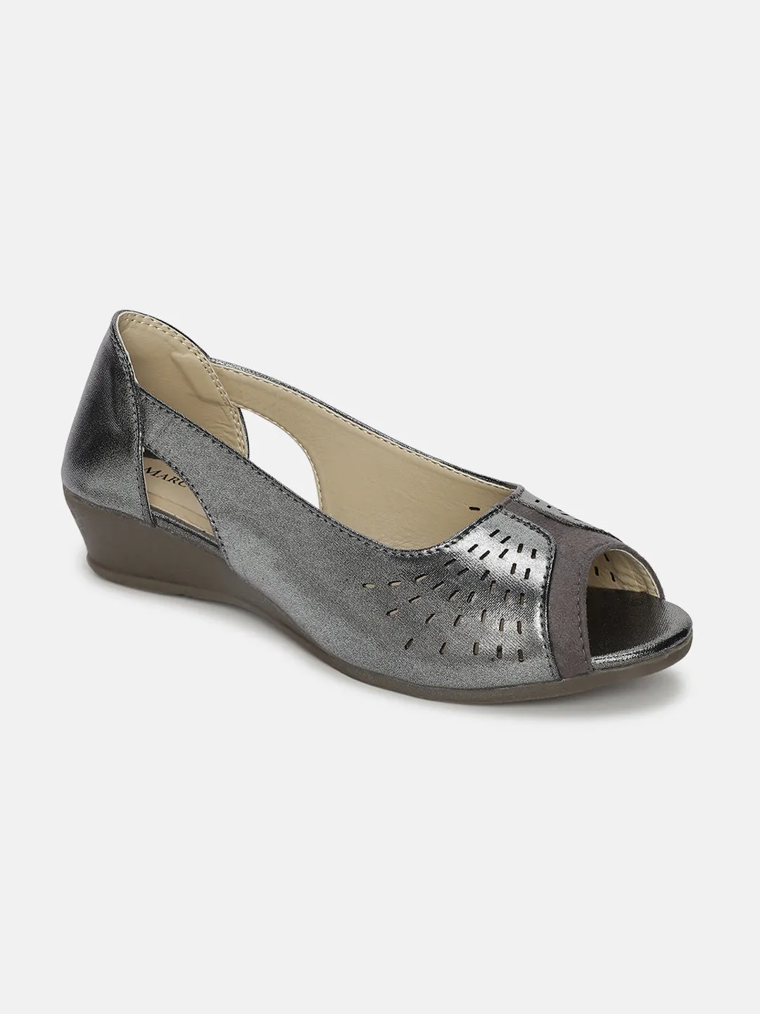 Metallic Peep Toe Laser Cut Ballerinas