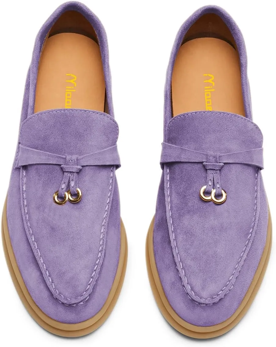Milooey shoes Women's Round Toe Flat Loafers Comfort Slip On Moccasins Lightweight Driving Penny Loafer Casual Dress Walking Shoes Size 4-16 US
