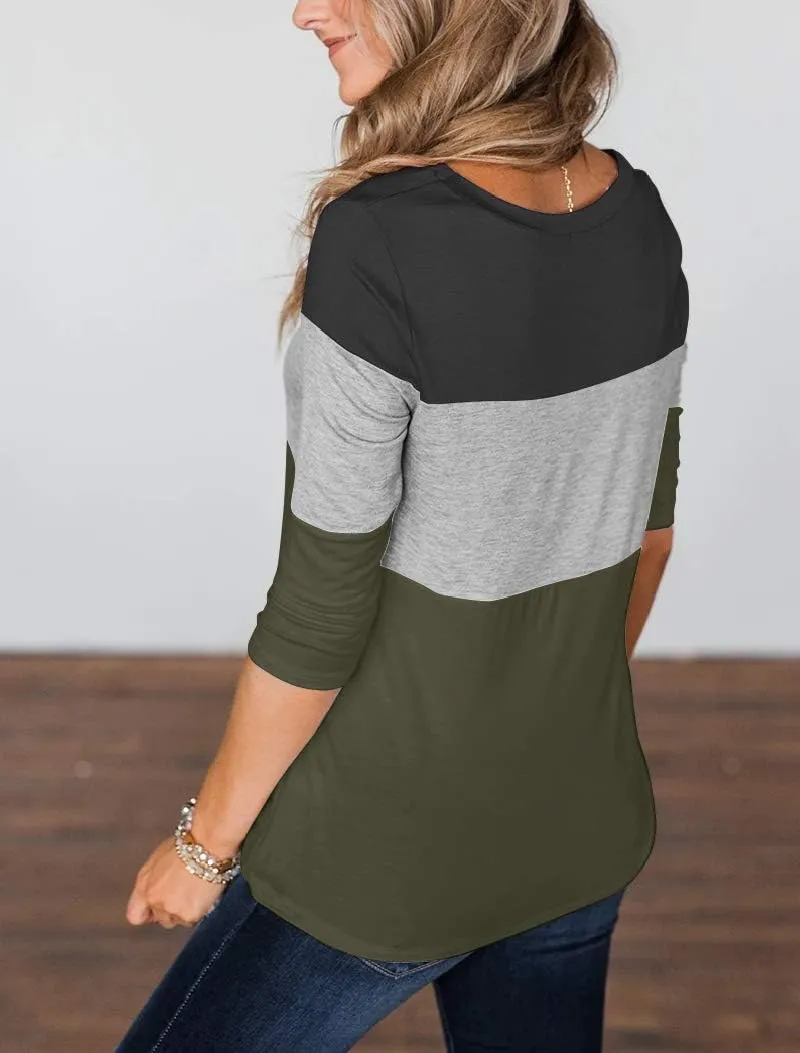 Minthunter Women's Half Sleeve T Shirts Casual Color Block Round Neck Spring Tops