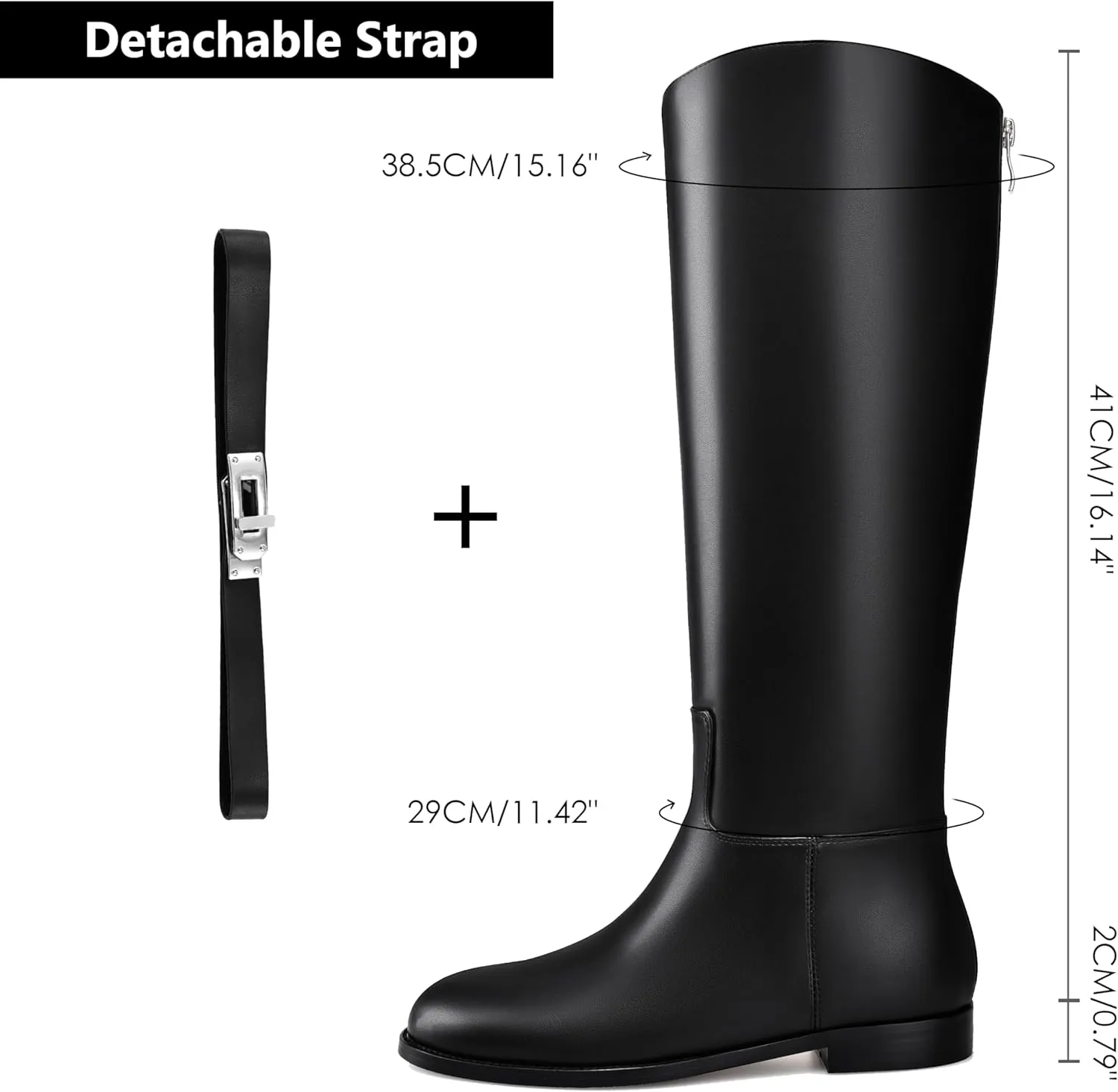 MIRAAZZURRA Flat Knee High Boots Women Round Toe Tall Flat Boots with Buckle Back Zipper Womens Riding Boots