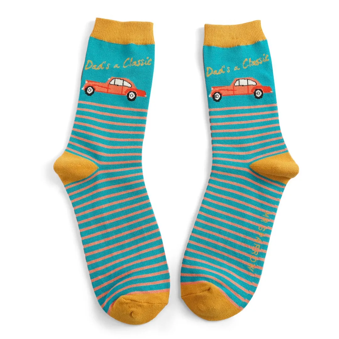 Mr Sparrow Dad`s a Classic Teal Bamboo Socks