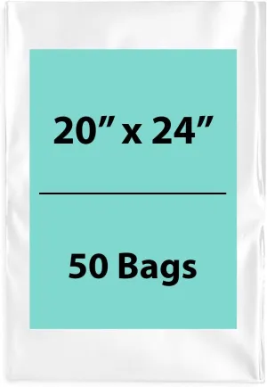 Multiple Sizes Clear Flat Poly Bags 4Mil - 20"x24" & (50 Bags) Flat Open Top Plastic Packaging Packing | Flexible and Durable Plastic Bags | Low-Density Polyethylene (LDPE)