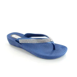 Nancy: Women's Diamante Toe Post Flat Comfort Sandals - Navy
