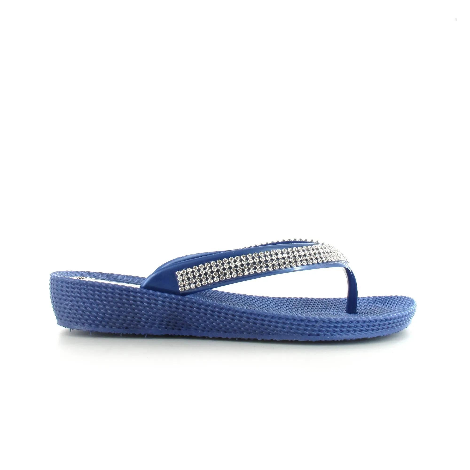 Nancy: Women's Diamante Toe Post Flat Comfort Sandals - Navy