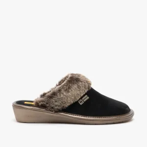 Nordikas 1357 (AFELPADO) Womens Suede Mule Slippers Black