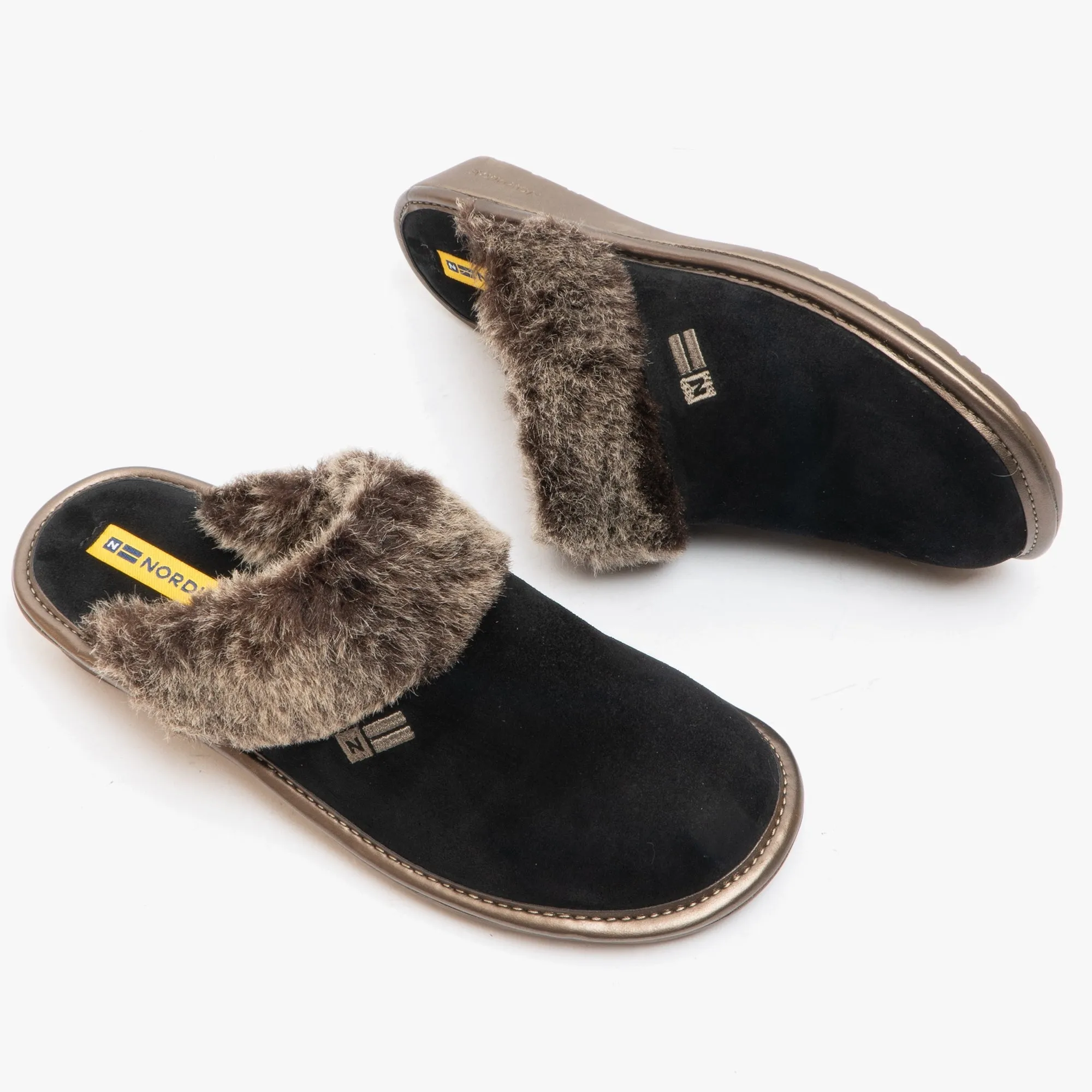 Nordikas 1357 (AFELPADO) Womens Suede Mule Slippers Black