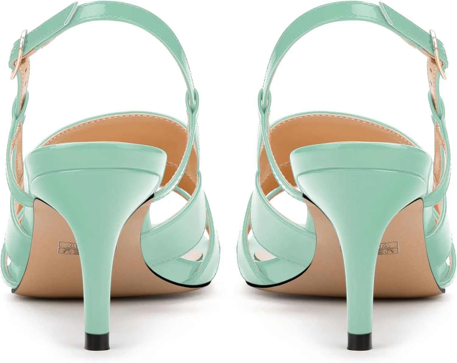 NUMALEO Women's Dressy Strappy 2.5 Inch Sandals Low Kitten Heel Open Square Toe Slingback Heels Patent Cute Dress Shoes