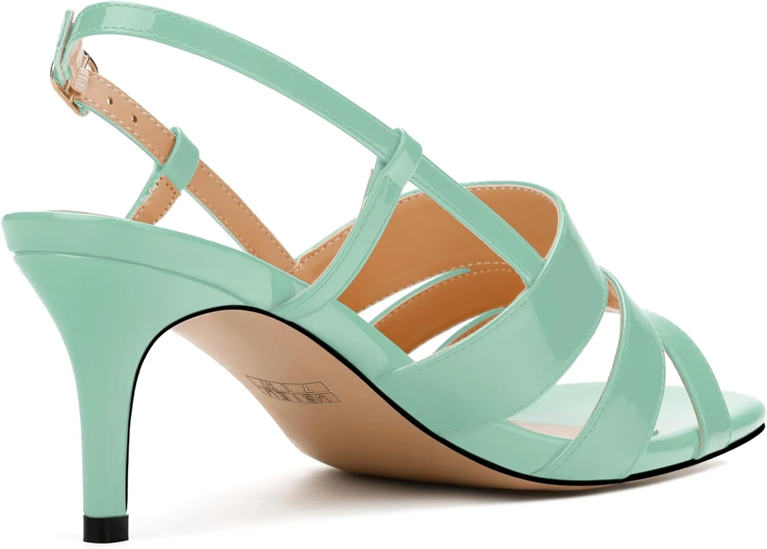 NUMALEO Women's Dressy Strappy 2.5 Inch Sandals Low Kitten Heel Open Square Toe Slingback Heels Patent Cute Dress Shoes