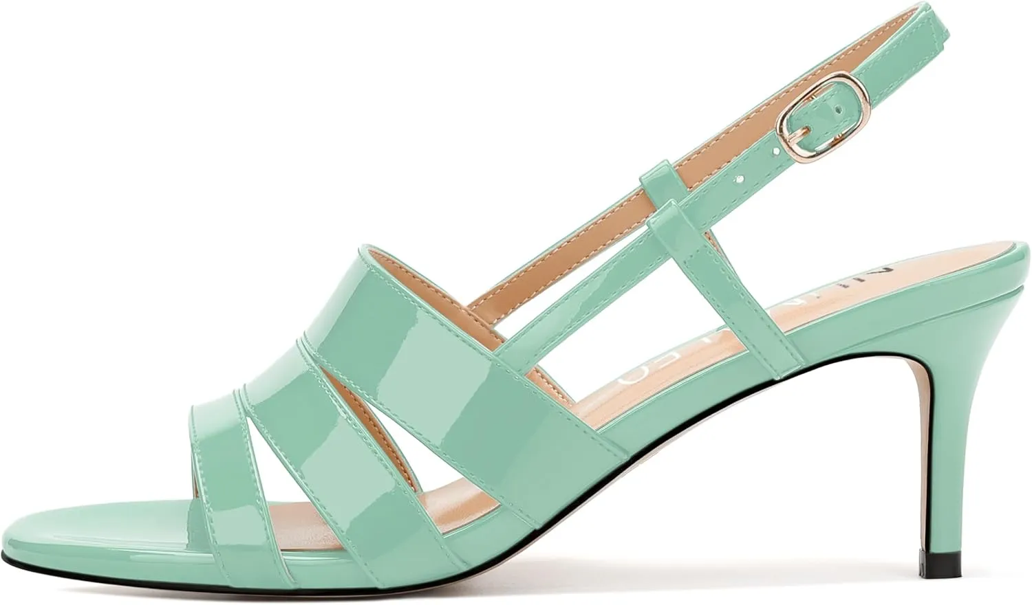 NUMALEO Women's Dressy Strappy 2.5 Inch Sandals Low Kitten Heel Open Square Toe Slingback Heels Patent Cute Dress Shoes