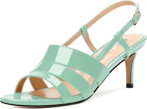 NUMALEO Women's Dressy Strappy 2.5 Inch Sandals Low Kitten Heel Open Square Toe Slingback Heels Patent Cute Dress Shoes