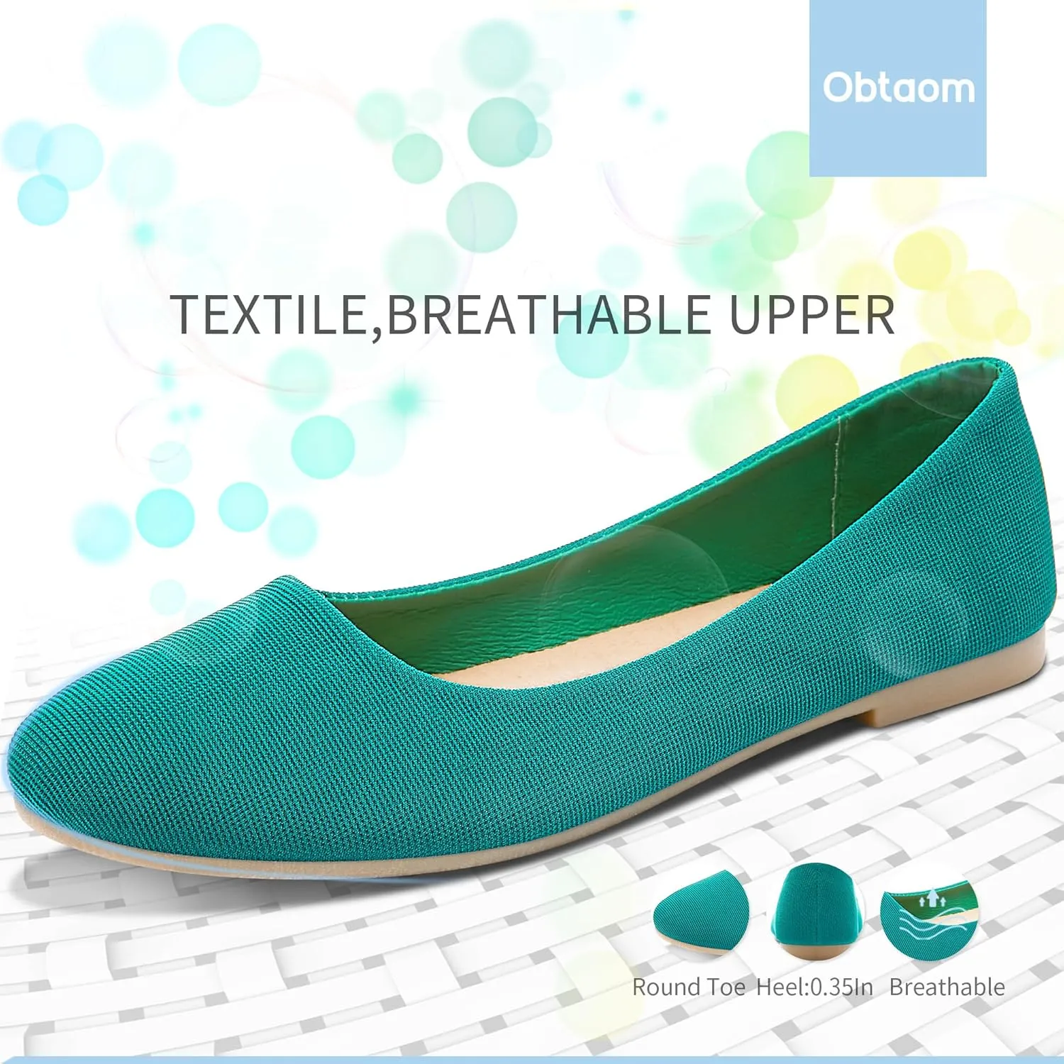 Obtaom Round Toe Women Flat Shoes Slip on Girls Dress Black Ballet Flats