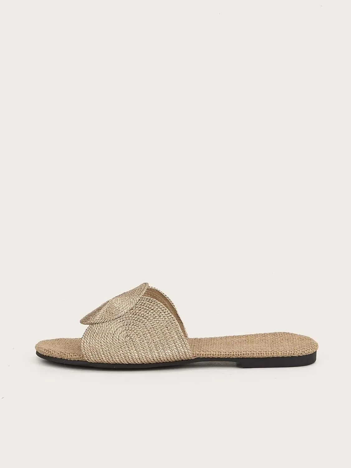 OYOANGLE Women's Round Decor Open Toe Flat Sandals Solid Casual Summer Outdoor Boho Beach Slides