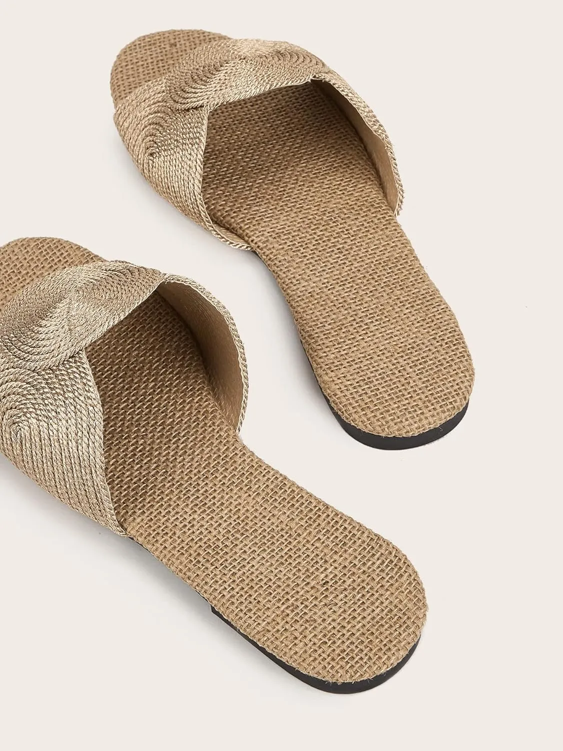OYOANGLE Women's Round Decor Open Toe Flat Sandals Solid Casual Summer Outdoor Boho Beach Slides