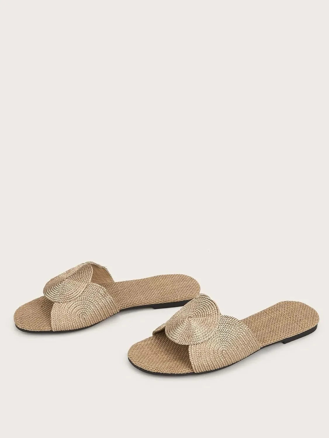 OYOANGLE Women's Round Decor Open Toe Flat Sandals Solid Casual Summer Outdoor Boho Beach Slides