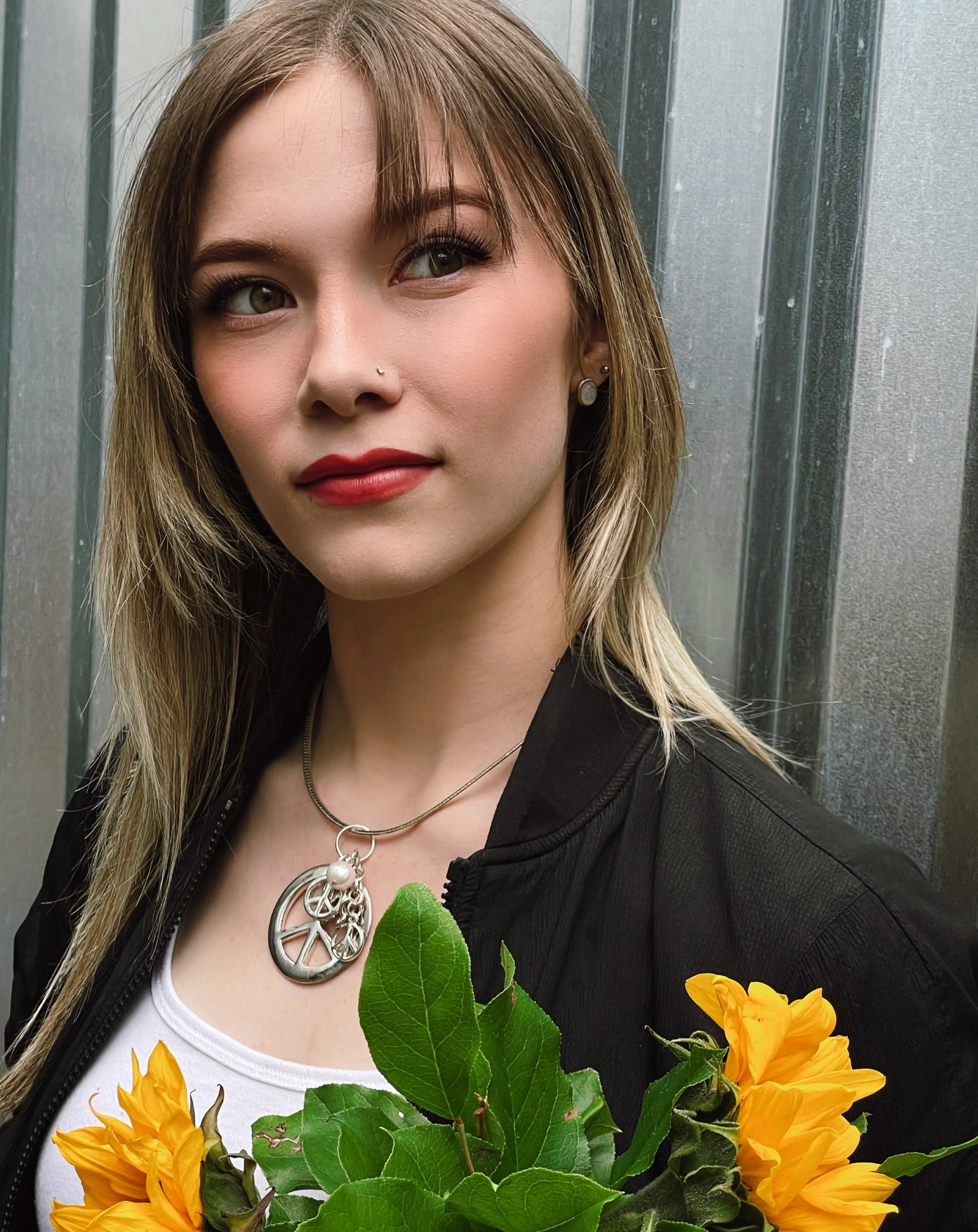 Peace Sign Pendant with Flexible Silver Collar