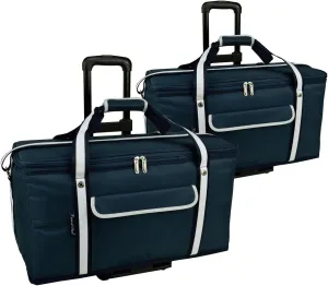 Picnic at Ascot Ultimate Travel Cooler with Wheels- 36 Quart - Combines Best Qualities of Hard & Soft Collapsible Coolers - Navy - Pack of 2