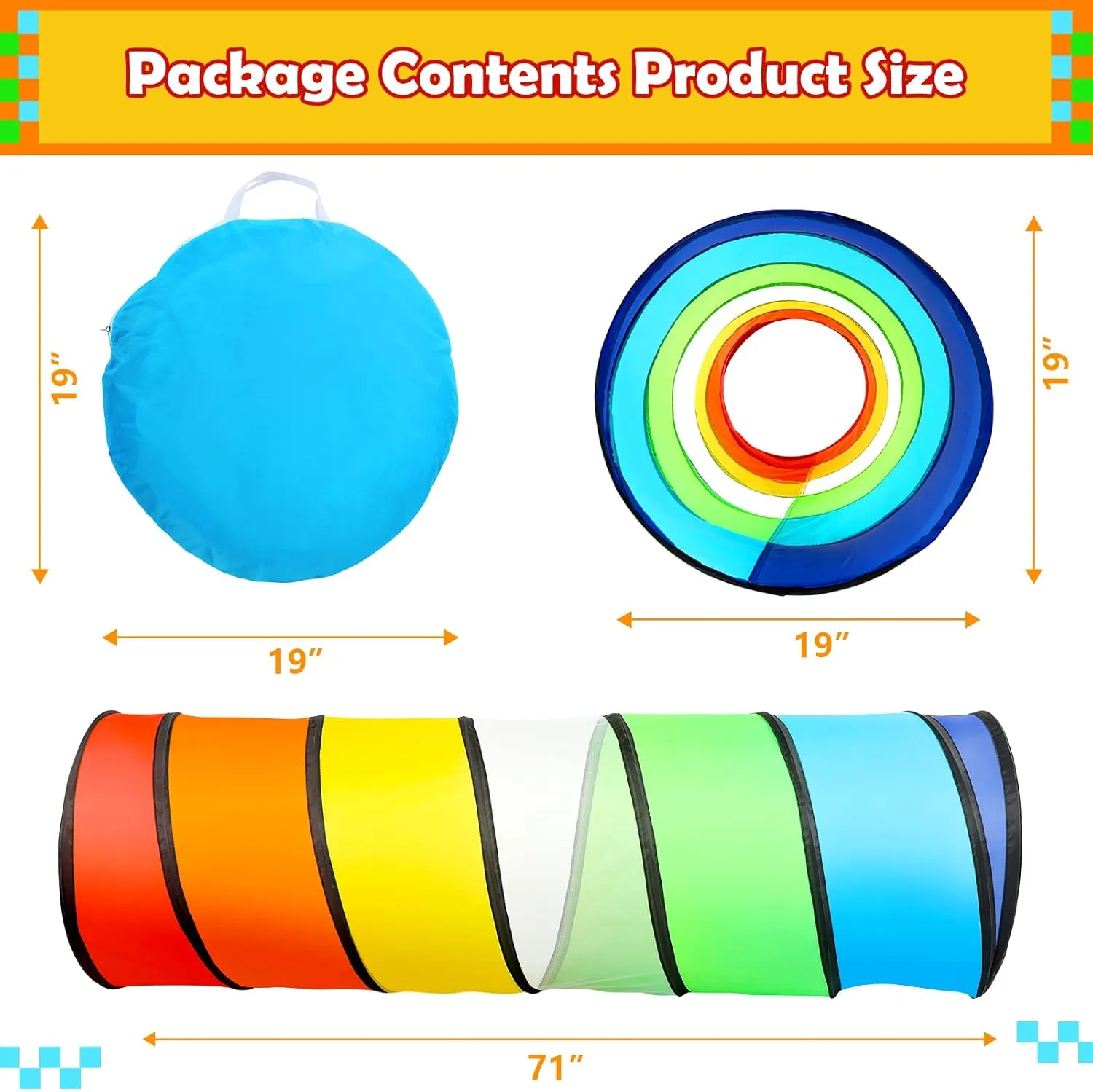 PigPigPen Kids Tunnel for Toddlers,Pop Up Play Tunnel Tent for Babies or Dogs, Indoor & Outdoor Toys for Kids Backyard Playset (Rainbow Play Tent)