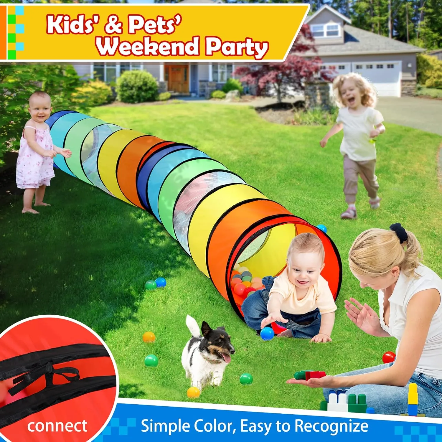 PigPigPen Kids Tunnel for Toddlers,Pop Up Play Tunnel Tent for Babies or Dogs, Indoor & Outdoor Toys for Kids Backyard Playset (Rainbow Play Tent)