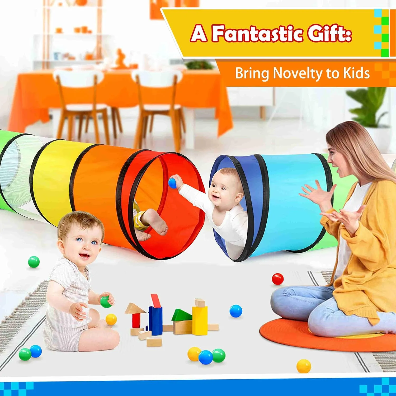 PigPigPen Kids Tunnel for Toddlers,Pop Up Play Tunnel Tent for Babies or Dogs, Indoor & Outdoor Toys for Kids Backyard Playset (Rainbow Play Tent)