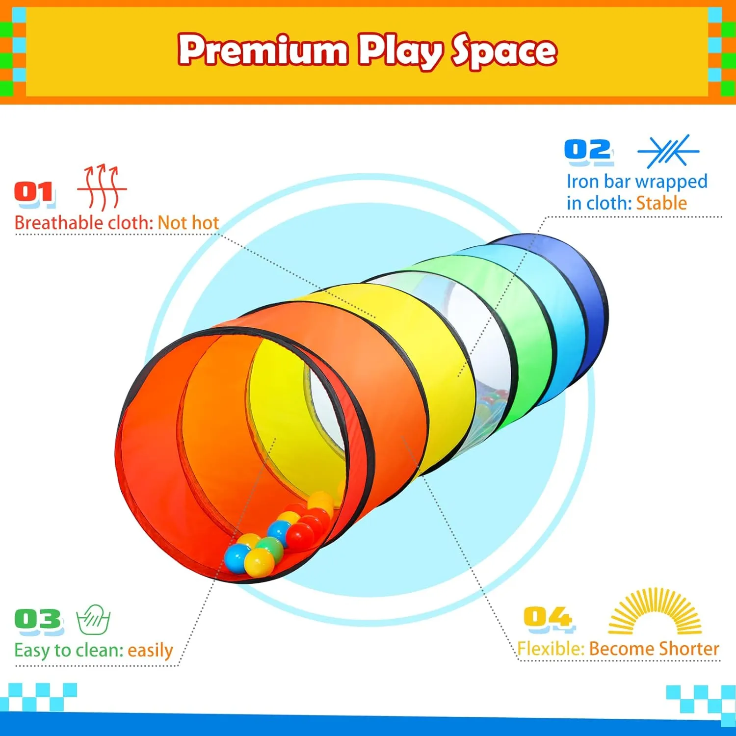 PigPigPen Kids Tunnel for Toddlers,Pop Up Play Tunnel Tent for Babies or Dogs, Indoor & Outdoor Toys for Kids Backyard Playset (Rainbow Play Tent)