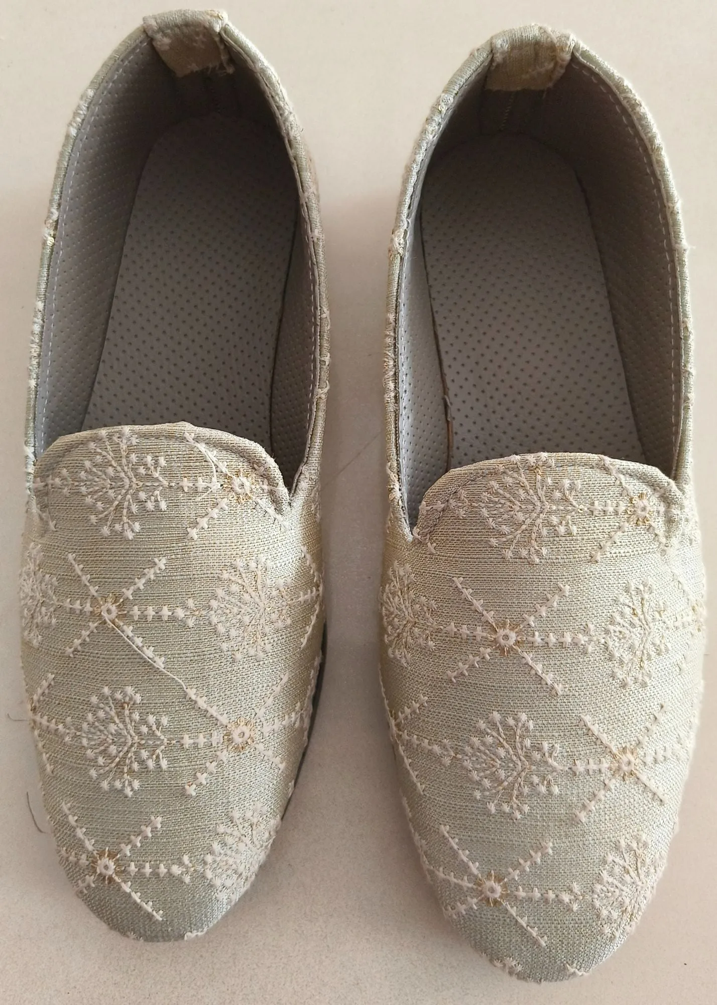 Pista Green Self Embroidery Loafer Shoes for Mens