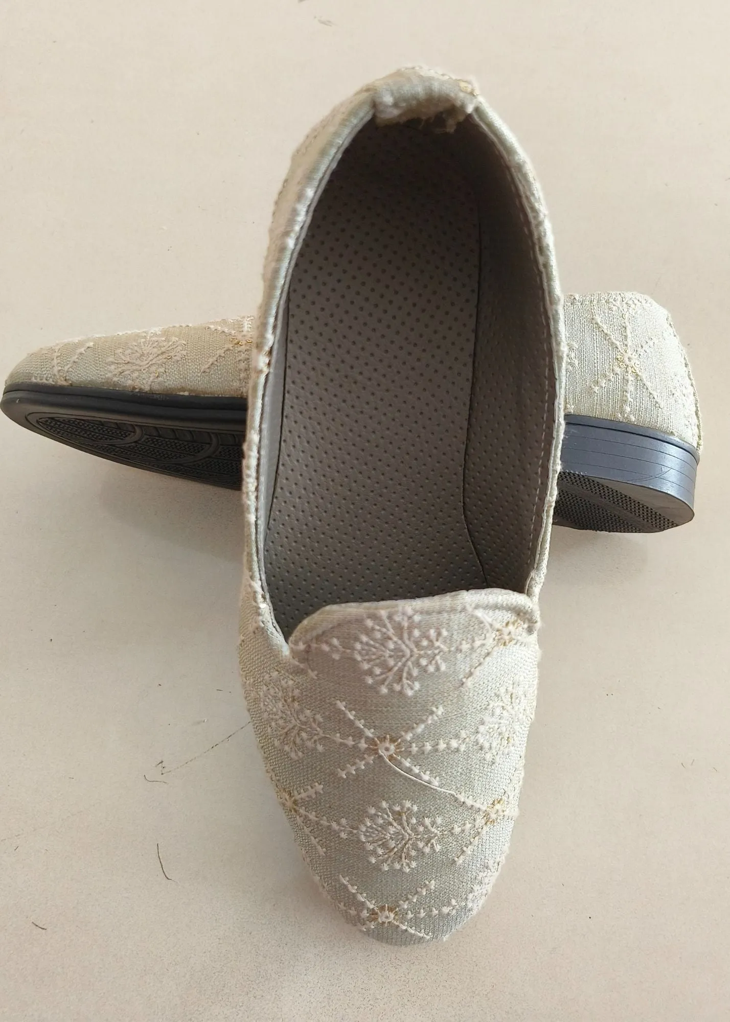 Pista Green Self Embroidery Loafer Shoes for Mens