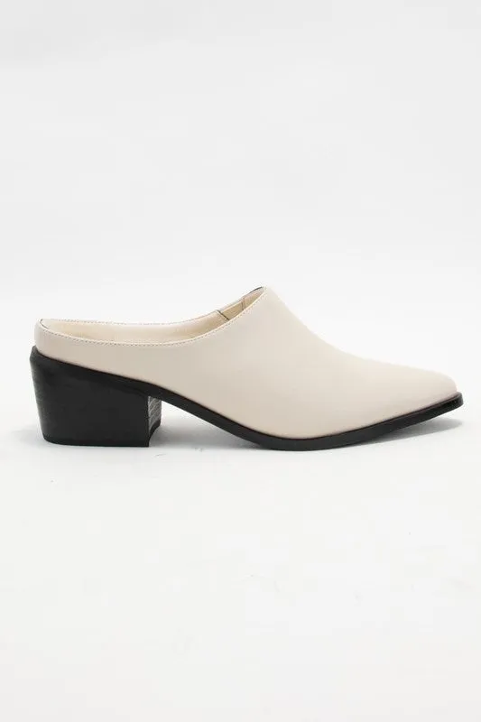 Pointed Toe Slip On Block Heel Mule