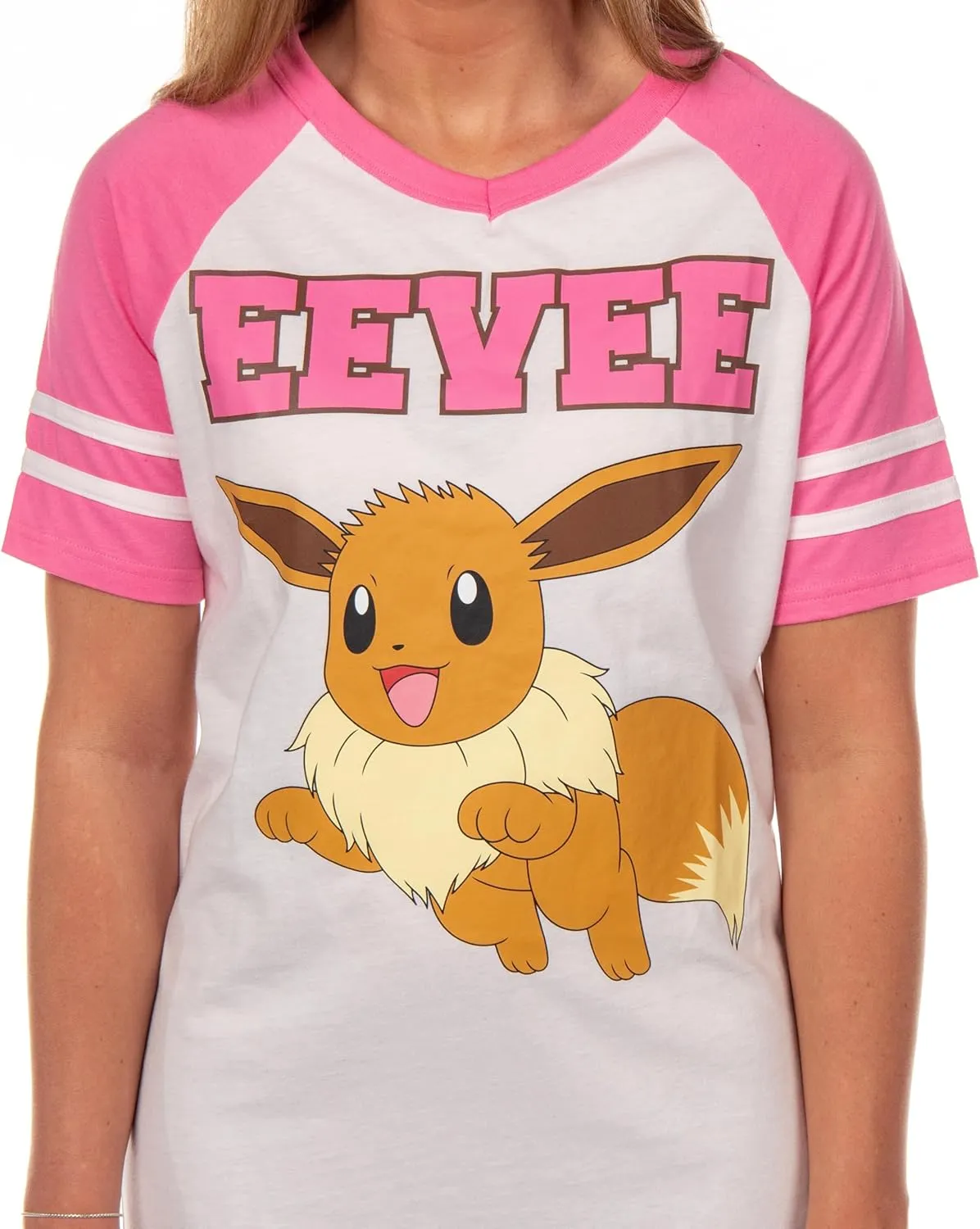 Pokemon Pajama Women's Varsity Raglan Sleep Shirt V-Neck Nightgown