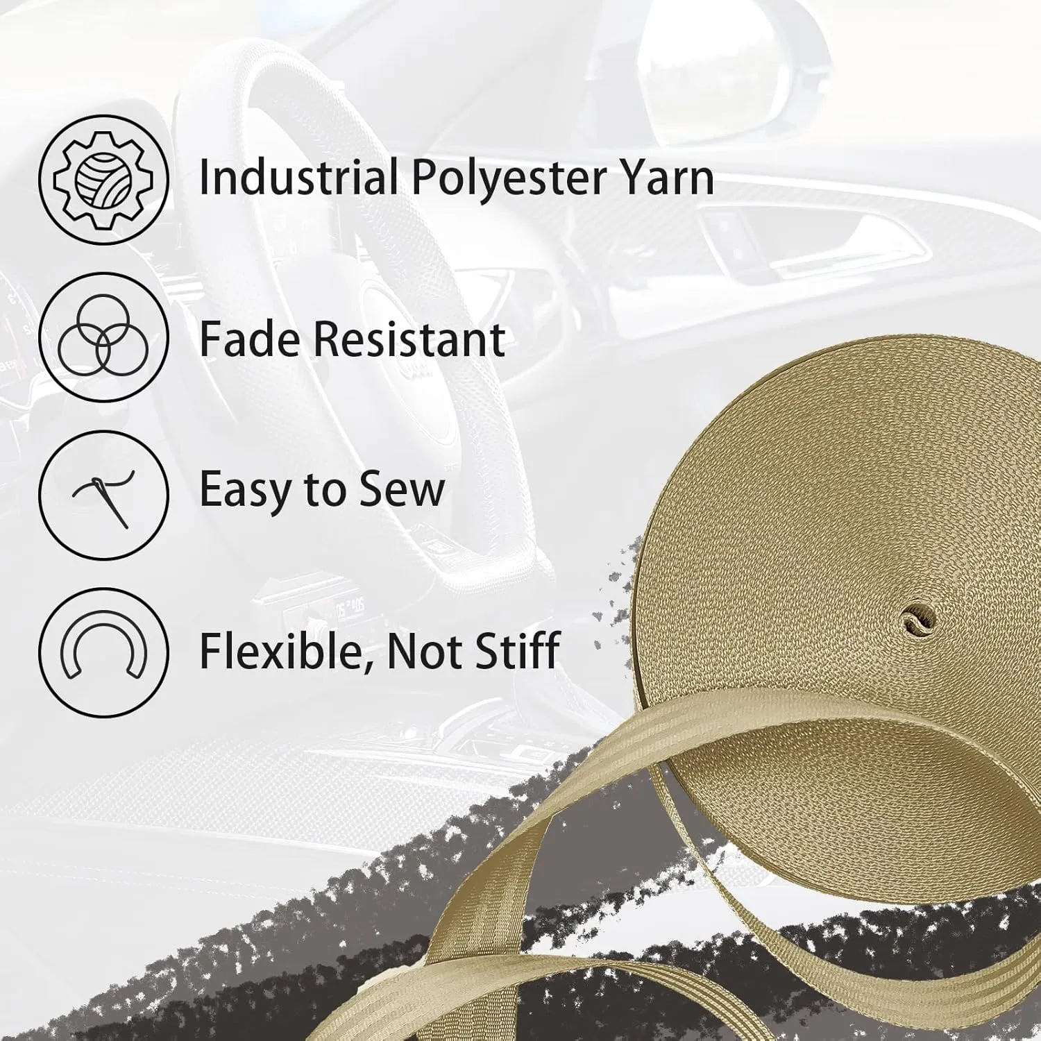 Polyester Webbing Strap 16 Colors – 1"&1.5"&1.9" – 16.5 25 33 55 Yards Heavy Duty Webbing Roll, Flat Webbing Strap for Indoor&Outdoor Gear, Climbing, DIY Crafting, Repairing