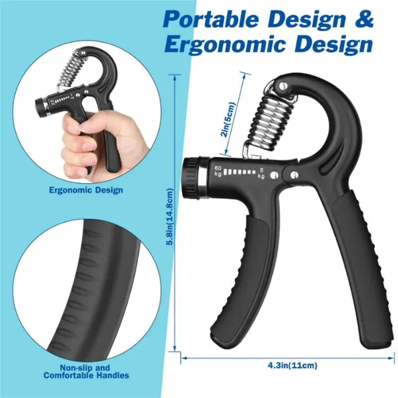Premium Adjustable Grip Strengthener 5-60KG - Unisex Hand Exerciser & Finger Trainer for Strength Training, Rehabilitation & Fitness - Compact, Portable Hand Grip Tool for Men, Women & Seniors - Durable & Easy to Use