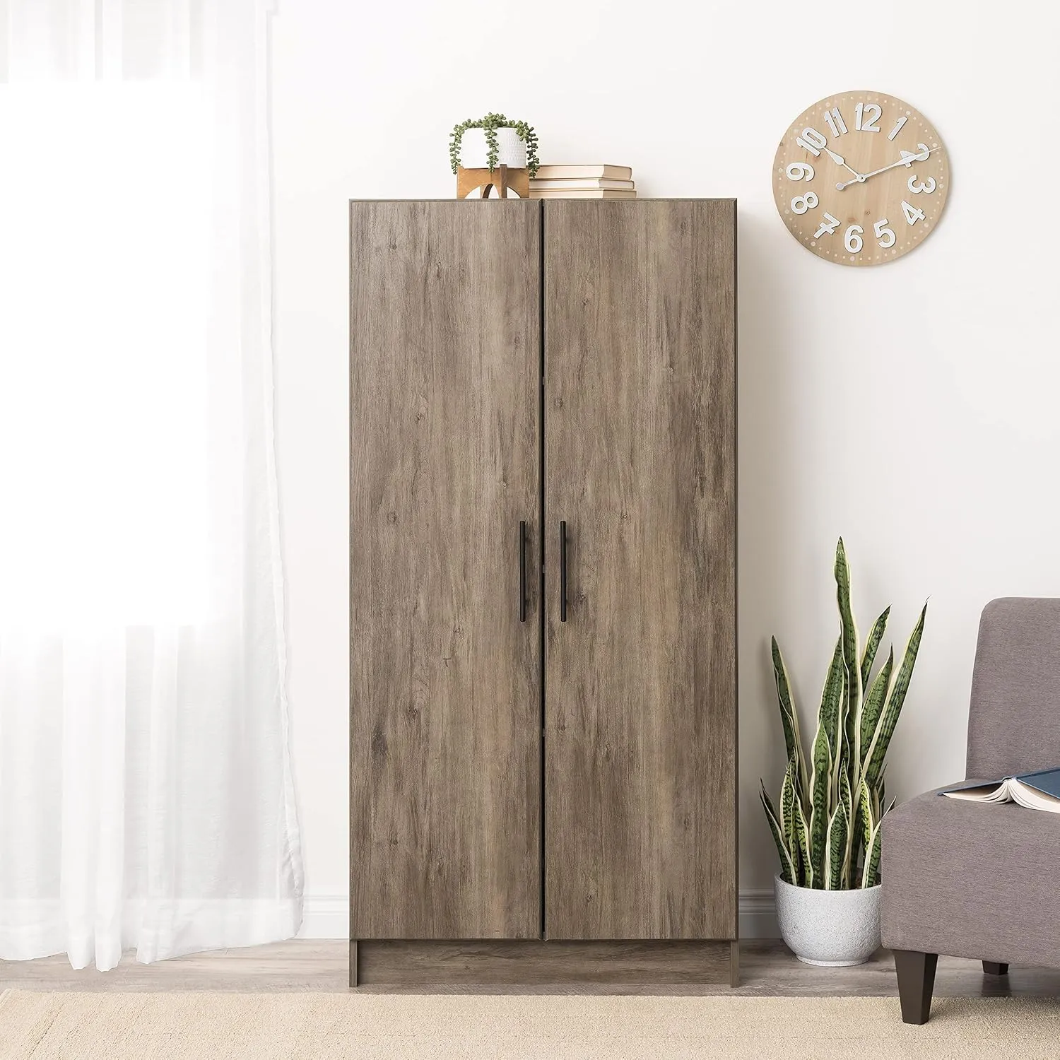 Prepac Elite Tall Garage Storage Cabinet & Pantry Storage Cupboard, 2-Door Freestanding Bathroom or Pantry Cabinet with Adjustable Shelves, 16" D x 32" W x 65" H, Drifted Gray