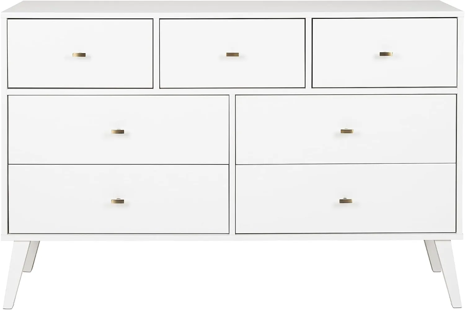 Prepac Milo Mid-Century Modern 7 Drawer Double Dresser for Bedroom, Wide Chest of Drawers, Contemporary Bedroom Furniture, 16" D x 52.5" W x 33.75" H, White, WDBR-1407-1